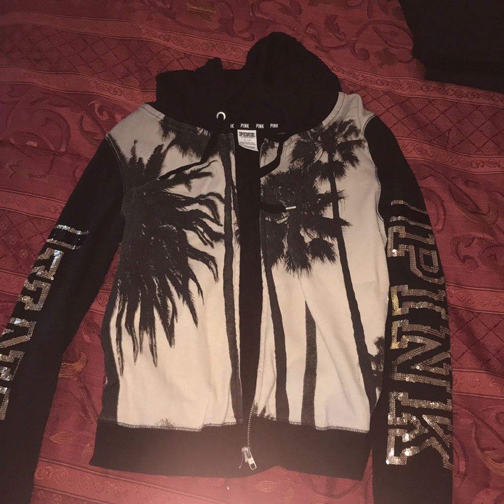 Tropical themed pink zip up jacket